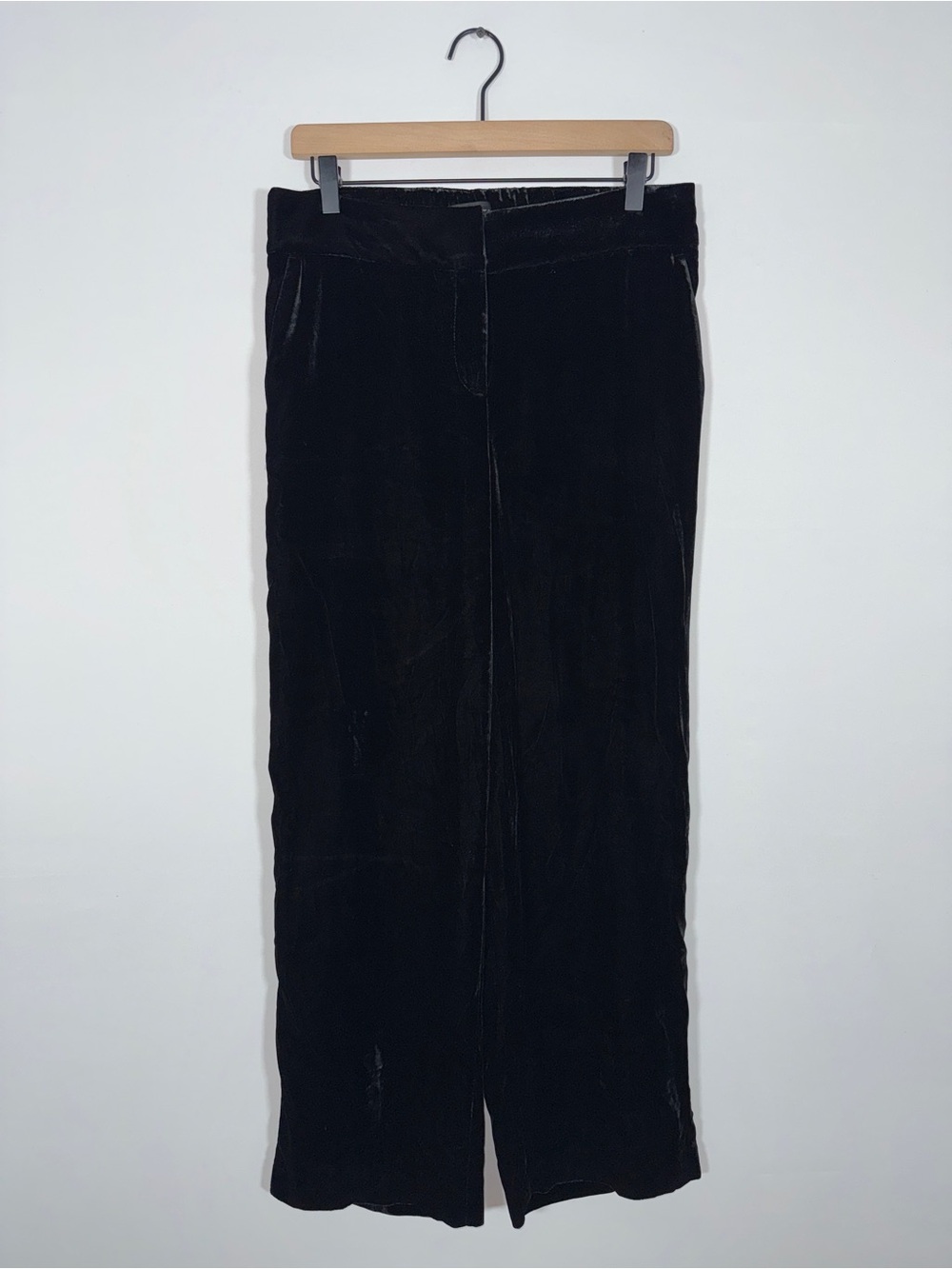 WP158 {Talbots} Black Velvet Elastic Waist Wide Leg Dress Pants